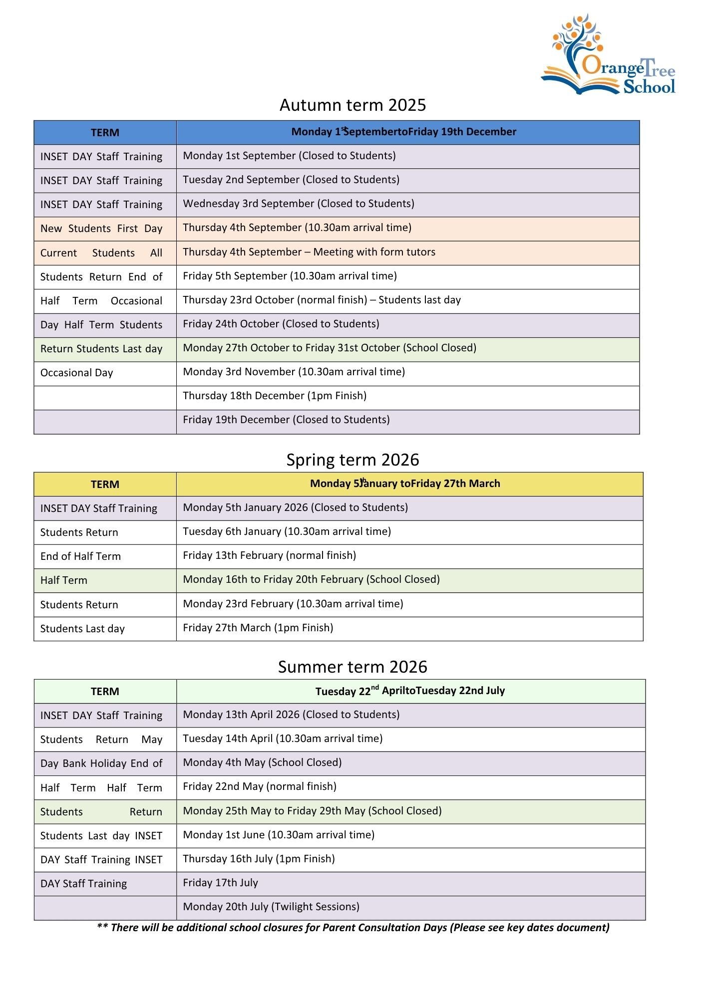 Orange Tree Term Dates 2025 6jpg